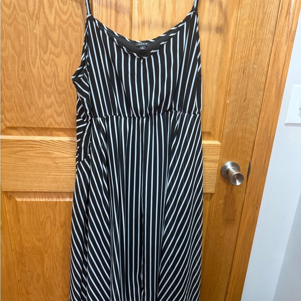 torrid Black and White Vertical Stripe Midi Dress